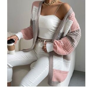 Cozy Color Block Open Front Loose Fit Cardigan